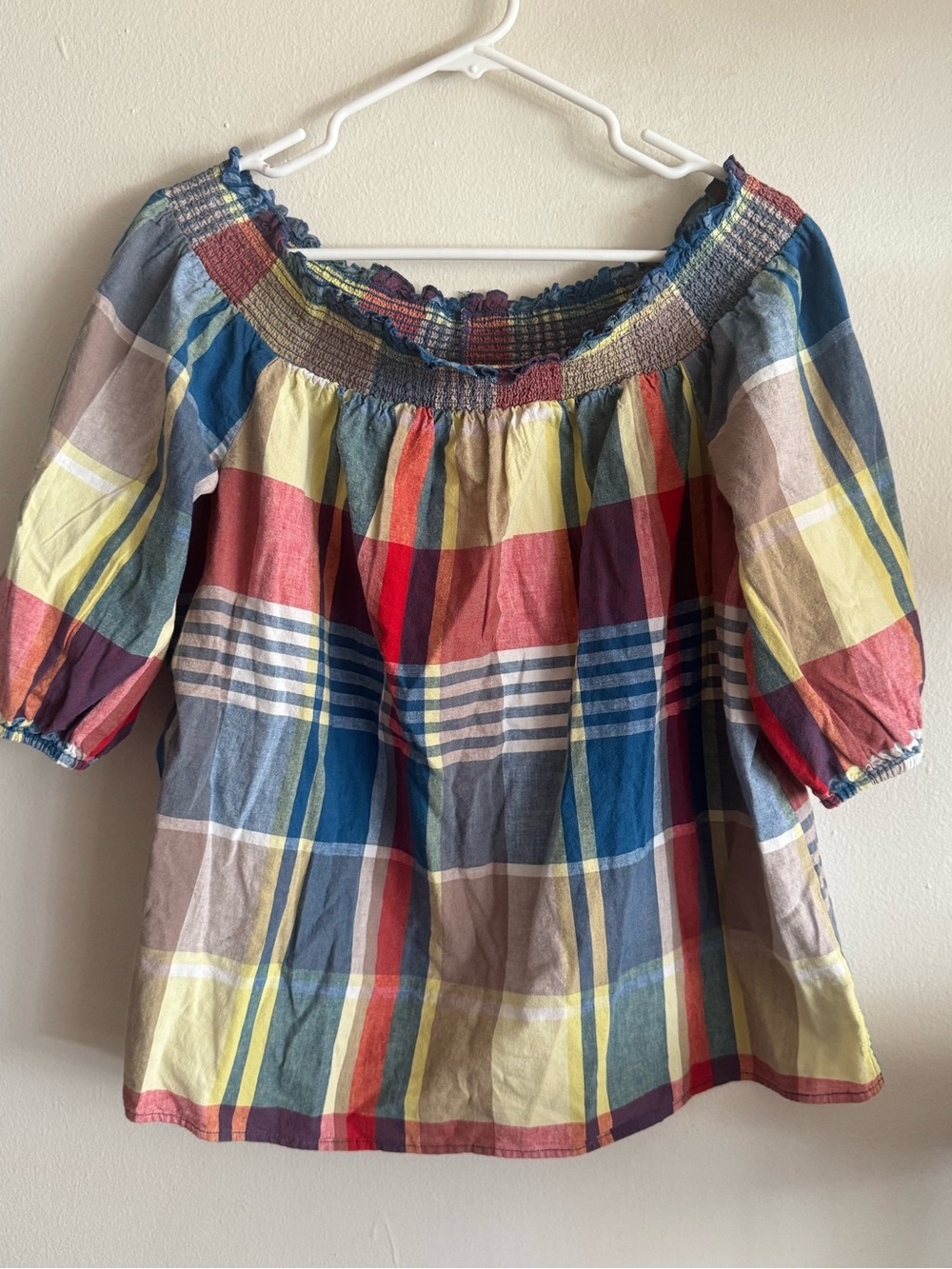 Lane Bryant Plaid Off-Shoulder Peasant Top